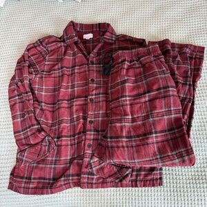 Pajamagram Flannel Pajama Set Mens Large Burgundy Plaid Top Bottoms Cozy Comfy